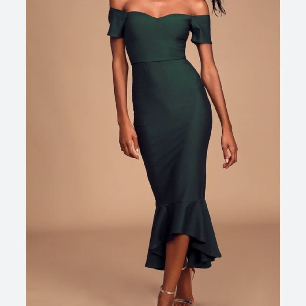 NWT Lulu’s How Much I Care Dark Green Midi Dress-MM13